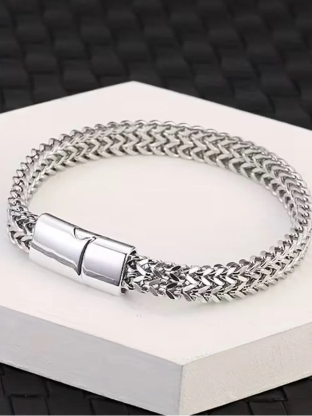 Men’s Sterling-Look Double Strand Chain Bracelet in Shiny Silver